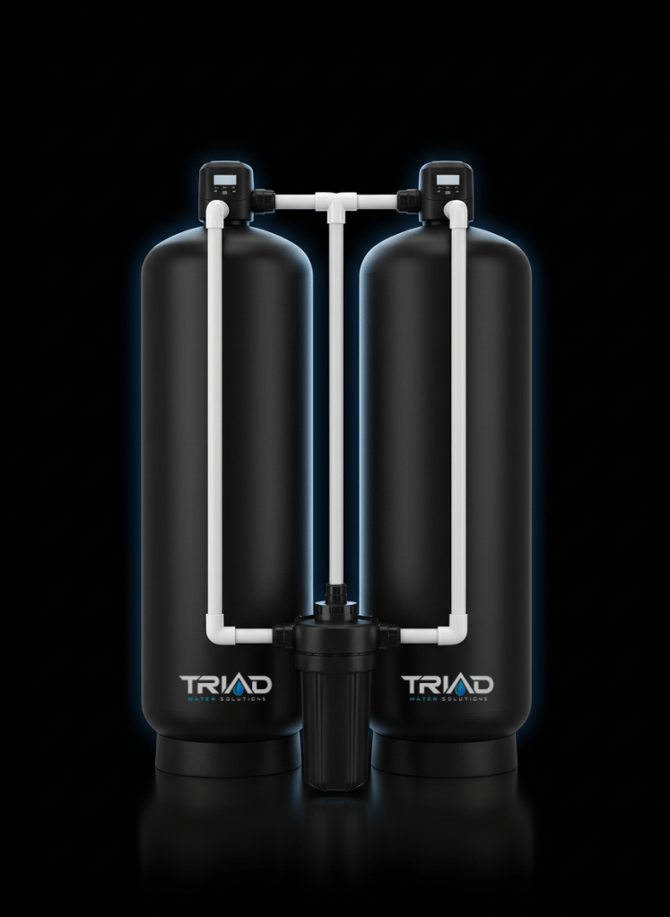 Triad Water Solutions dual-tank well water treatment system with sediment filter