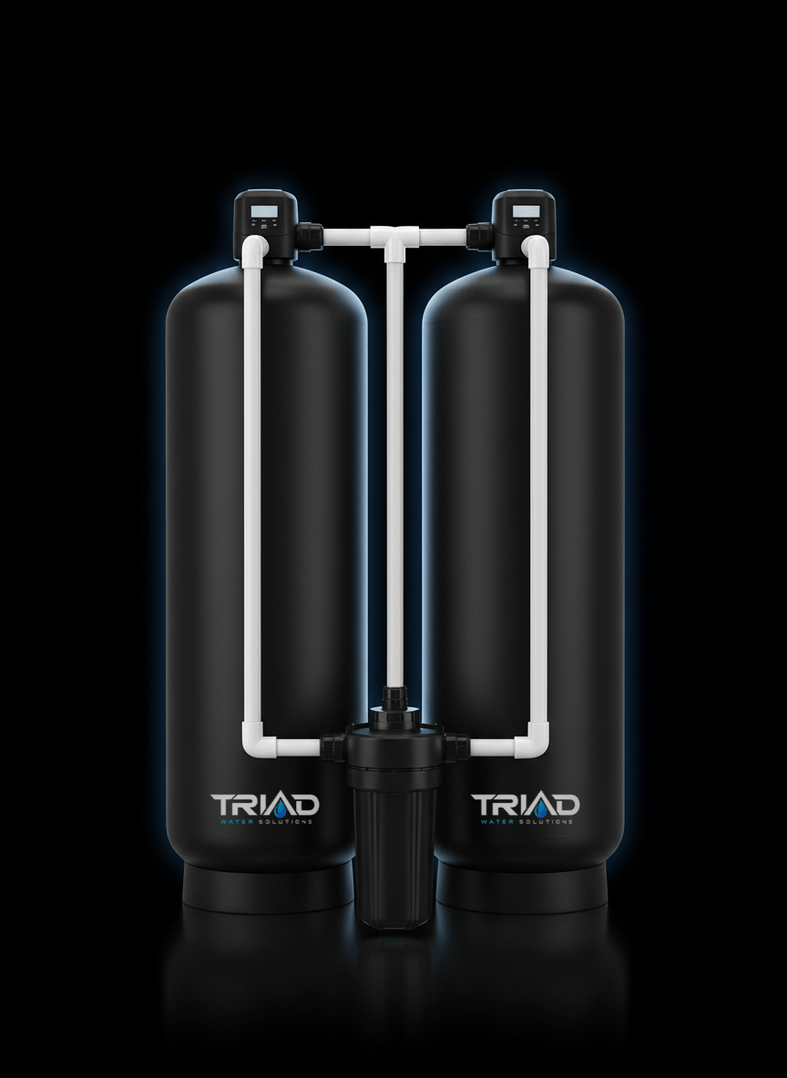 Triad Water Solutions dual-tank well water treatment system with sediment filter